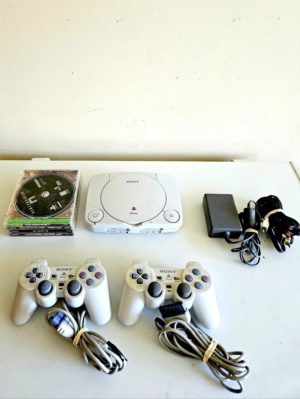Sony Playstation PSOne Console Slim Ps1 w/Two Dualshock Controllers! Tested
